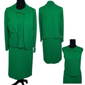Vintage 12 Garlyn Green 3 Piece Skirt Suit Jackie O Old Money Clueless Glam 60s